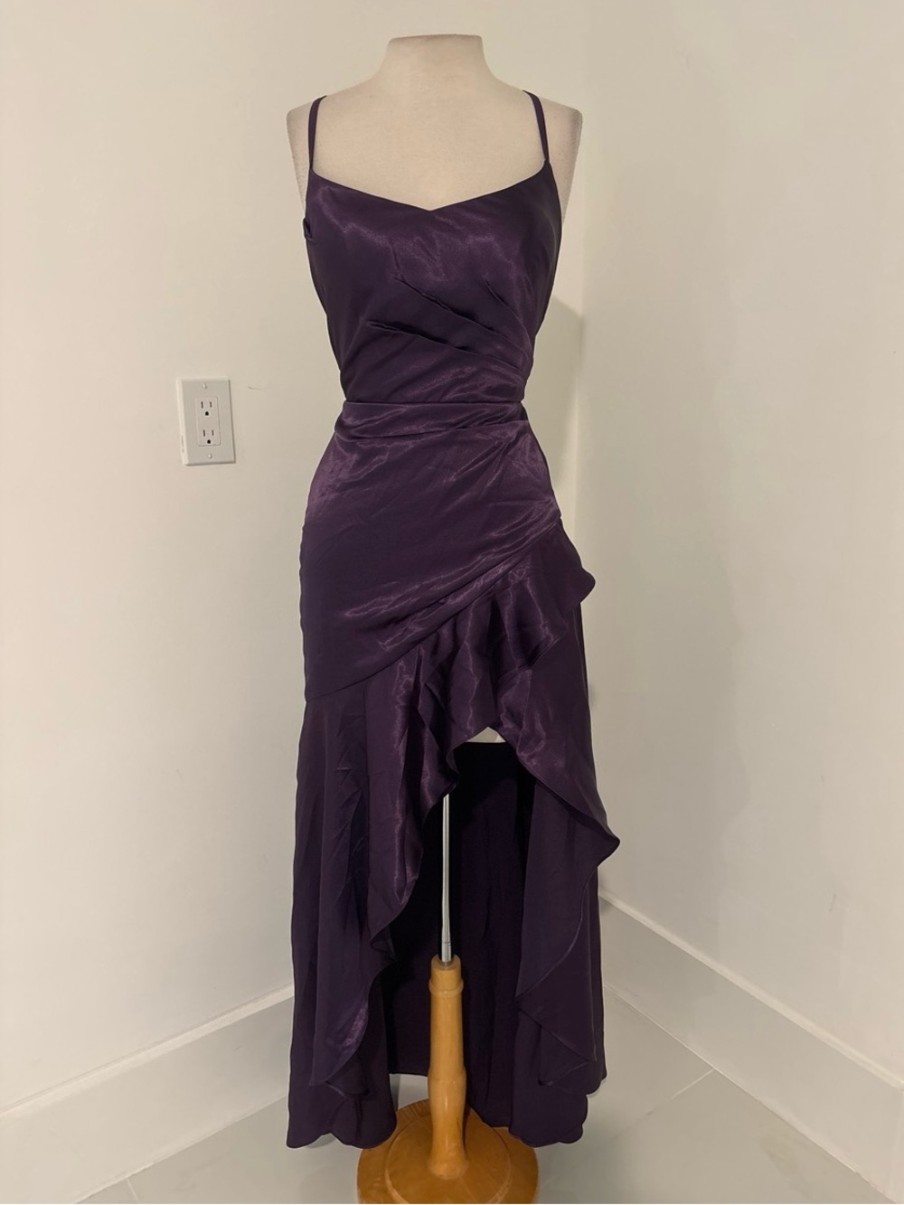 Elegant Purple Slip Dress with Ruffle High-Low Skirt #249